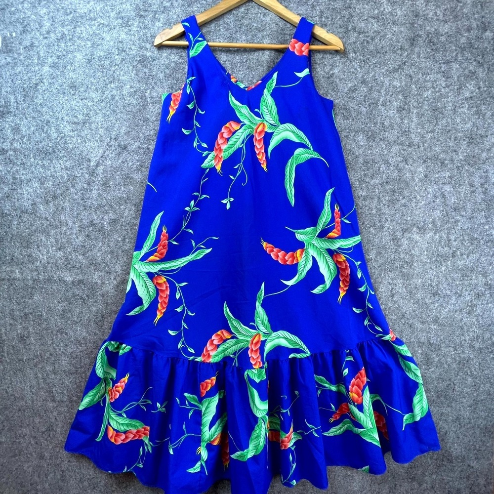 Vintage Hilo Hattie Hawaiian‎ Dress Womens XS Blue Floral Resort Ruffle Vacation